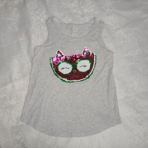 Place Girls Flip Sequin Watermelon Cat Fox Tank Top Light Gray Pink Size 14 XL